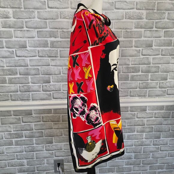 Vintage Paloma Picasso Parfums Silk Scarf Pop Art Abstract 80s Red Black Retro - Picture 2 of 9